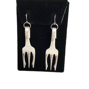 Fork Earrings Silverware Jewelry Hand Made Vintage Flatware Dangles Earrings